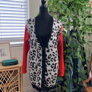 Niccolai Italian Mohair Blend Leopard Pattern Longline Button Cardigan Sweater M